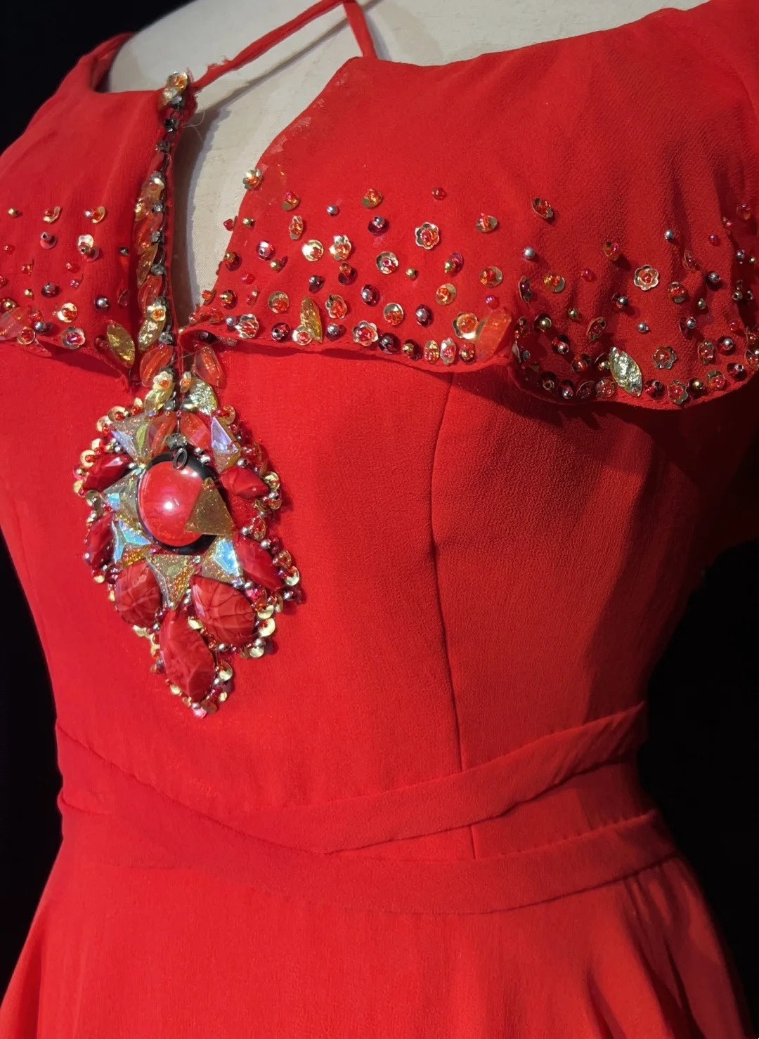 Vintage Prom Dresses Inspo Mermaid Halter Red Chiffon With Beading For Women Formal Dress N3265