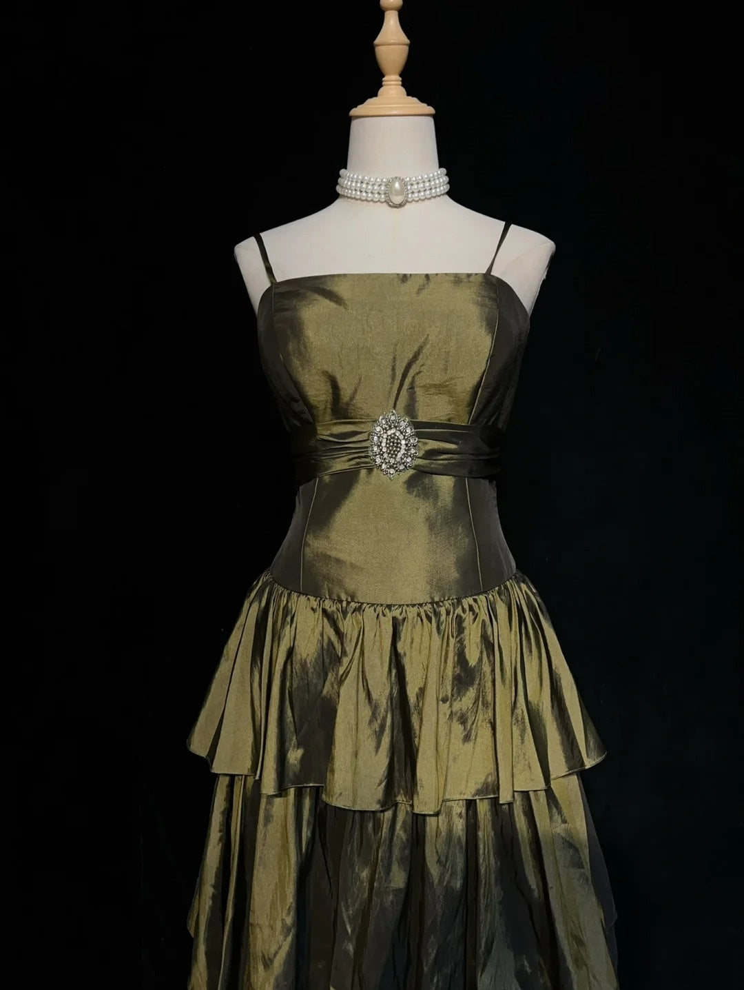 Vintage A-Linien Spaghettiträger Olivenbraunes Knielanges Partykleid Cocktailkleid Homecoming Kleider N3901