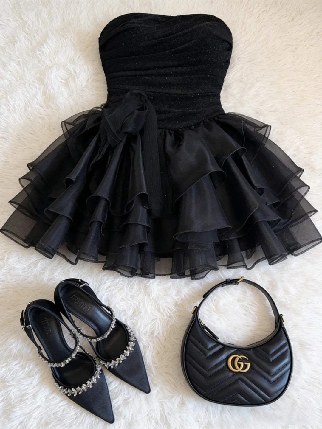 Classy Little Black Dress Outfit Party A Line Strapless Tulle Night Short Graduation Dress Inspo Senior Homecoming Outfits RB4786