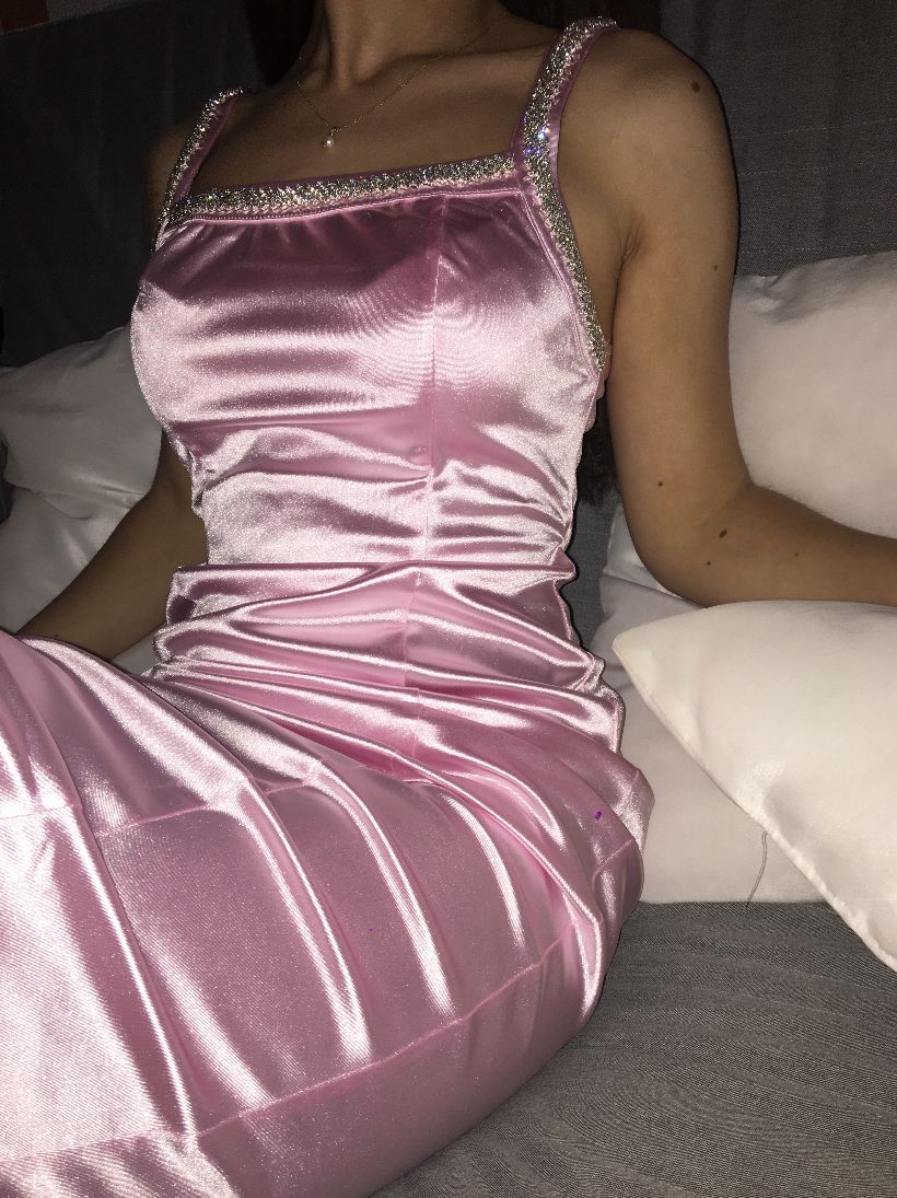 Robe de bal sirène à fines bretelles en satin rose, inspiration pour adolescentes, tenue de soirée, robe de bal AB057