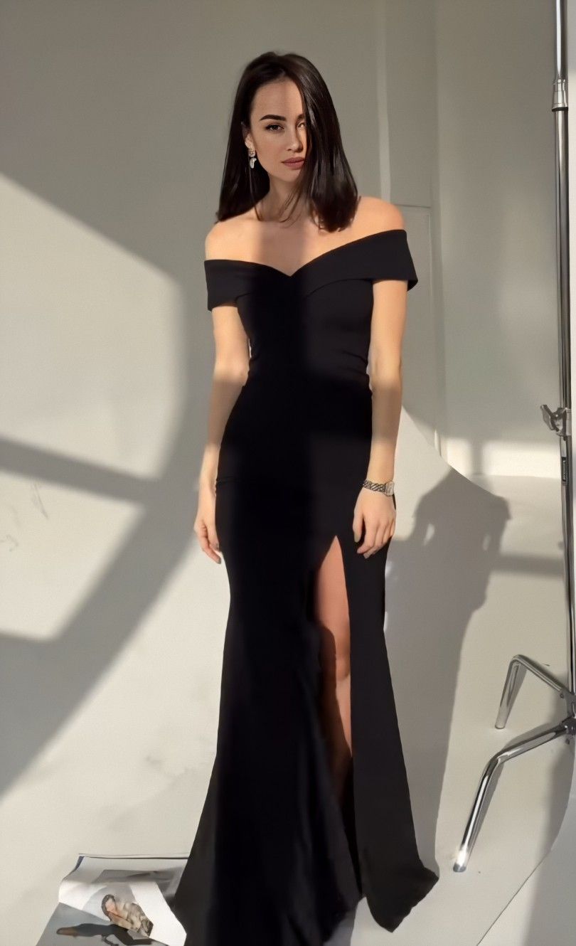 Schlichtes, schulterfreies Meerjungfrauenkleid in Marineblau mit Schlitz, langes, formelles Abendkleid für Abschlussball und Dinnerpartys, elegantes Partykleid für schwarze Mädchen AB2096