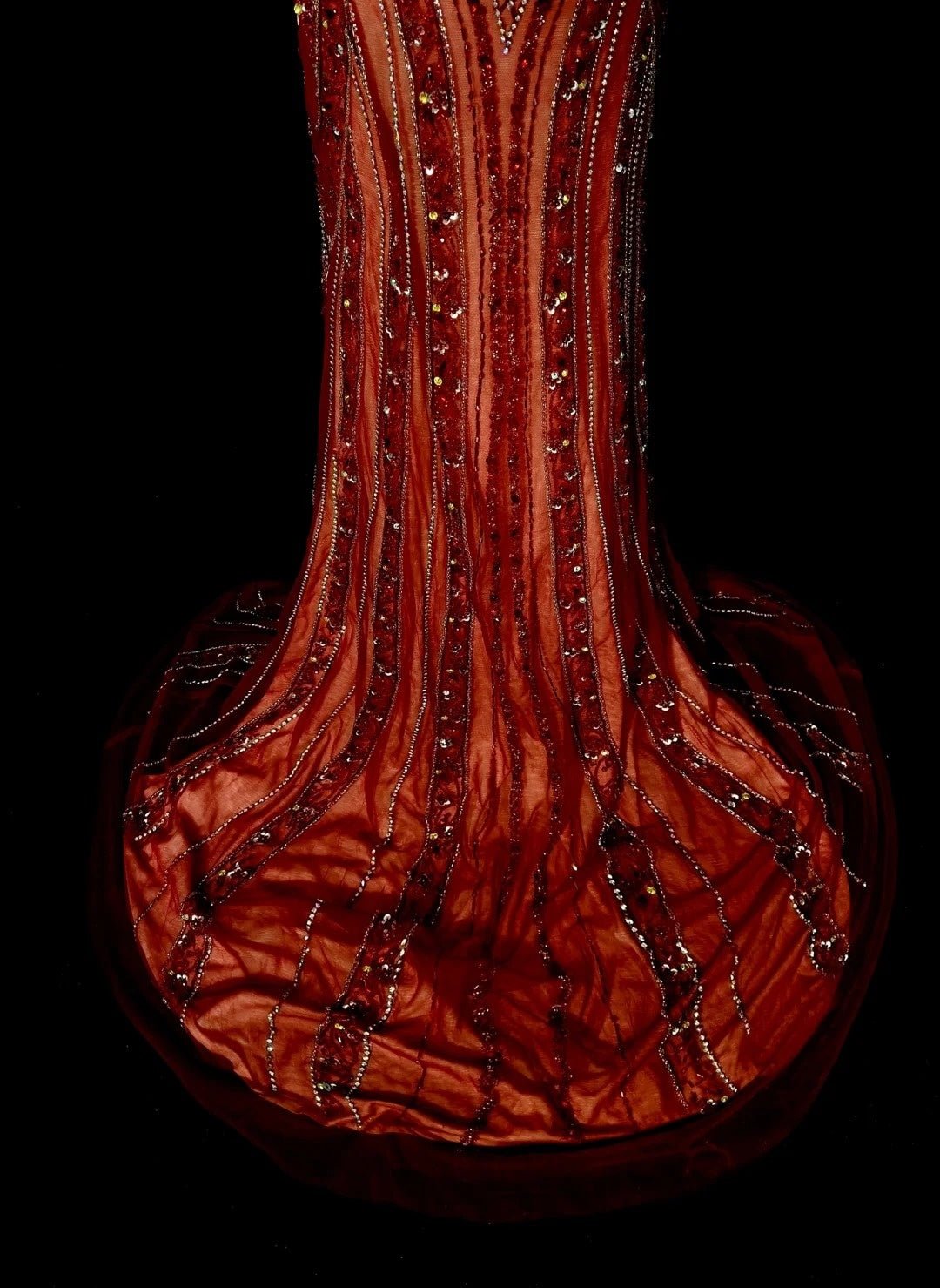 Vintage 1960s Mermaid Halter Burgundy Sleeveless Tulle Long Prom Formal Dresses N1582