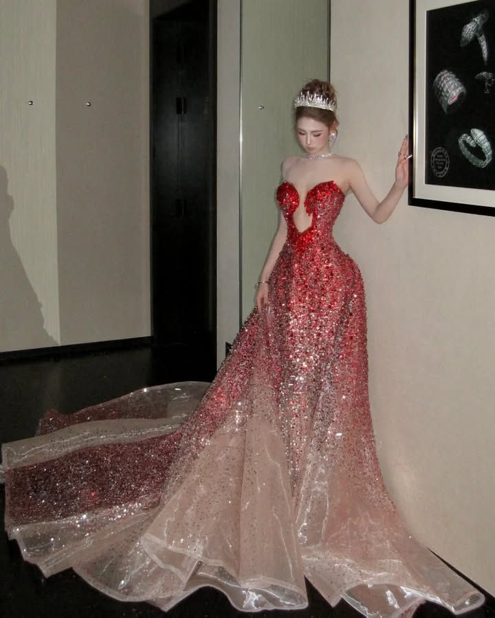 Robe de bal sirène modeste à perles rouges Sweethart - Inspiration pour adolescentes - Tenue de soirée - Robe de bal AB045