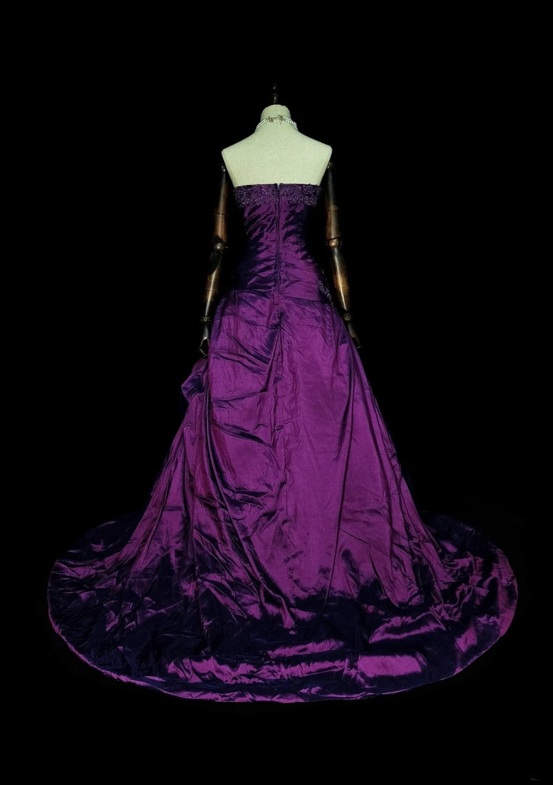 Robe de bal vintage années 1760, bustier cœur violet avec satin plissé, longue robe de bal N1599