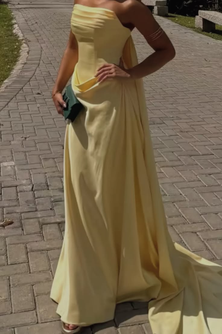 Elegantes Meerjungfrau-Kleid, trägerlos, gelb, ärmellos, Chiffon, festlich, für Damen, Mädchen, Teenager, Abschlussballkleider N2275