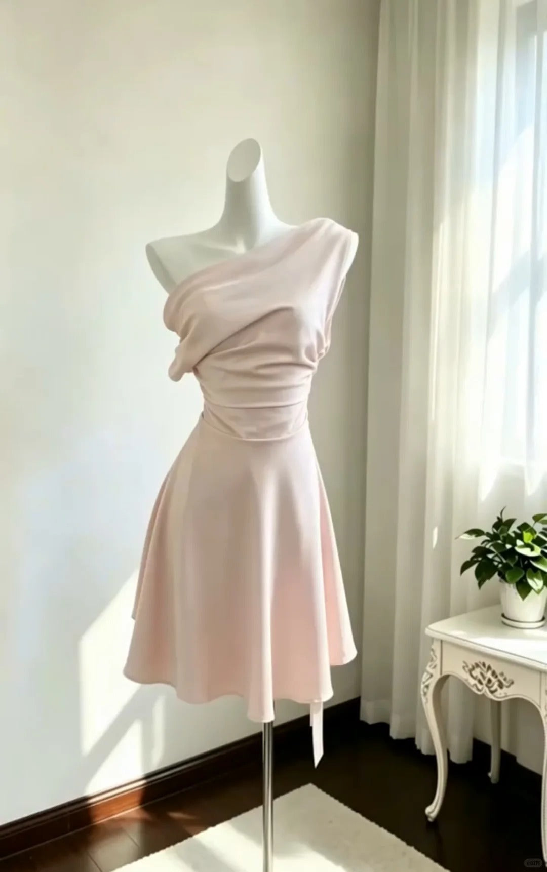 Elegant A Line One Shoulder Pink Knee Length Homecoming Dresses Cocktail Hoco Outfits RB4673