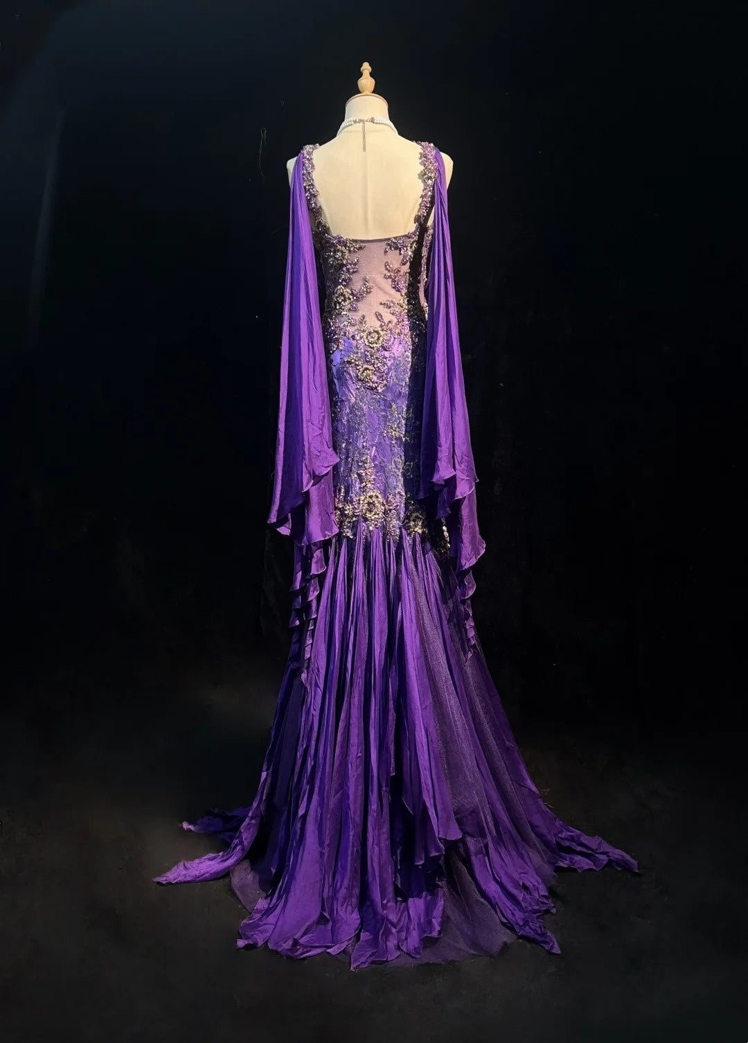 Vintage Prom Dresses 90s Mermaid Square Neck Purple Chiffon Long Lace With Beading Evening Formal Outfits RB5142