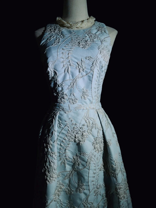 Vintage Prom Dresses Inspo A line Light Sky Blue Floral Satin For Women Long Formal Dress N3259