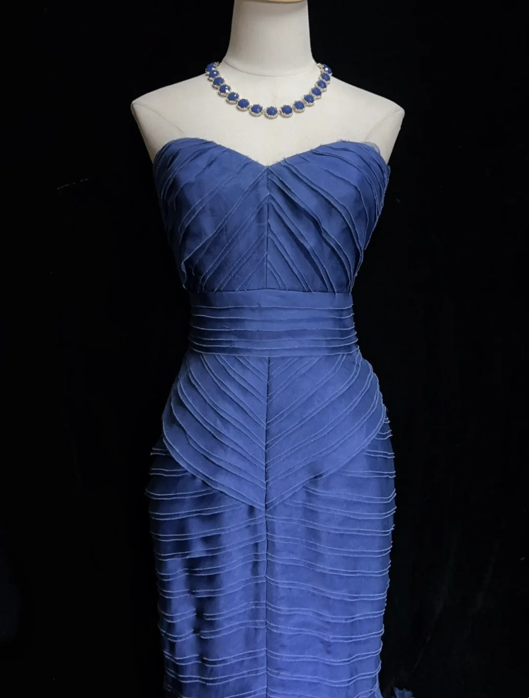 Vintage Prom Dresses Mermaid Sweetheart Navy Blue Satin With Tiered Layers 90s Long Evening Gown N2906