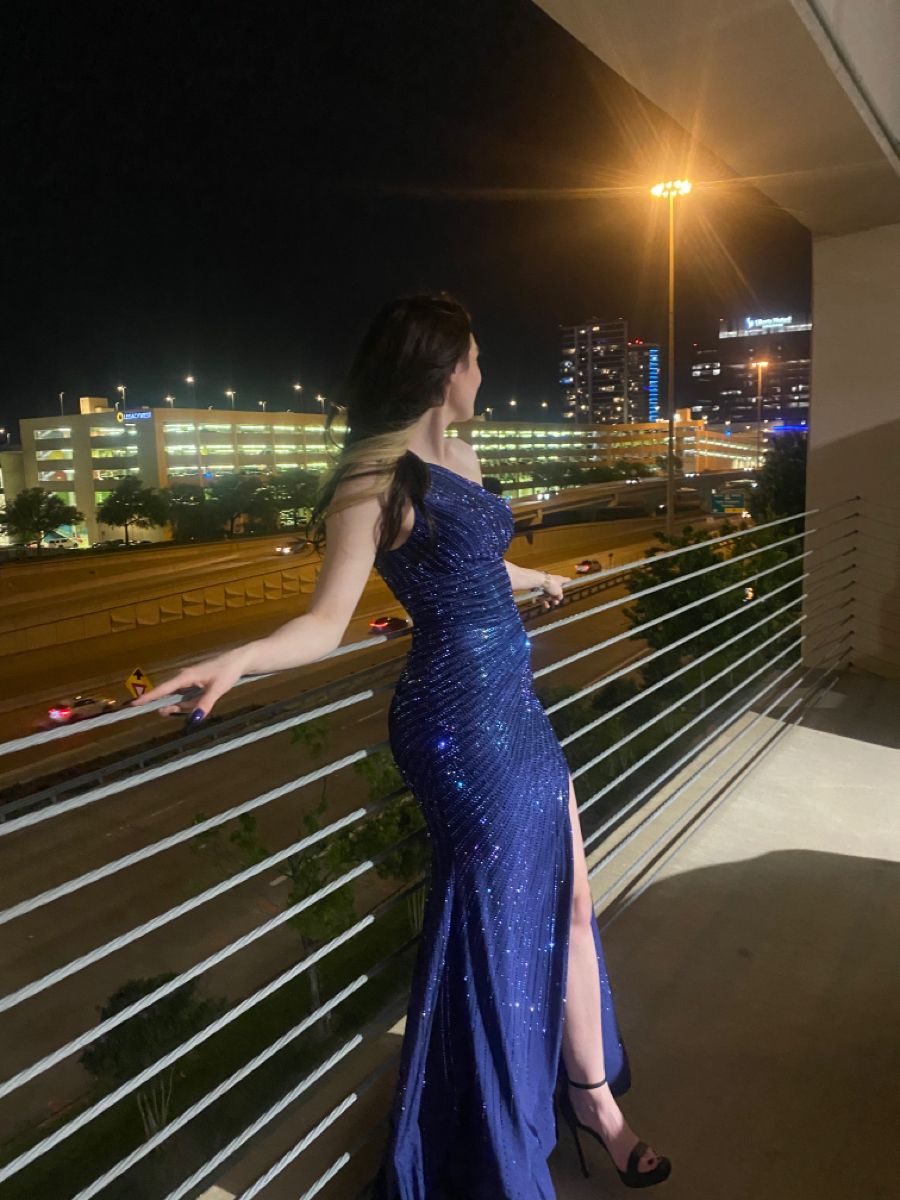 Meerjungfrauen-Abendkleid mit Schlitz, langes, königsblaues Meerjungfrauen-Abendkleid, formelles, funkelndes Abendkleid AB1591