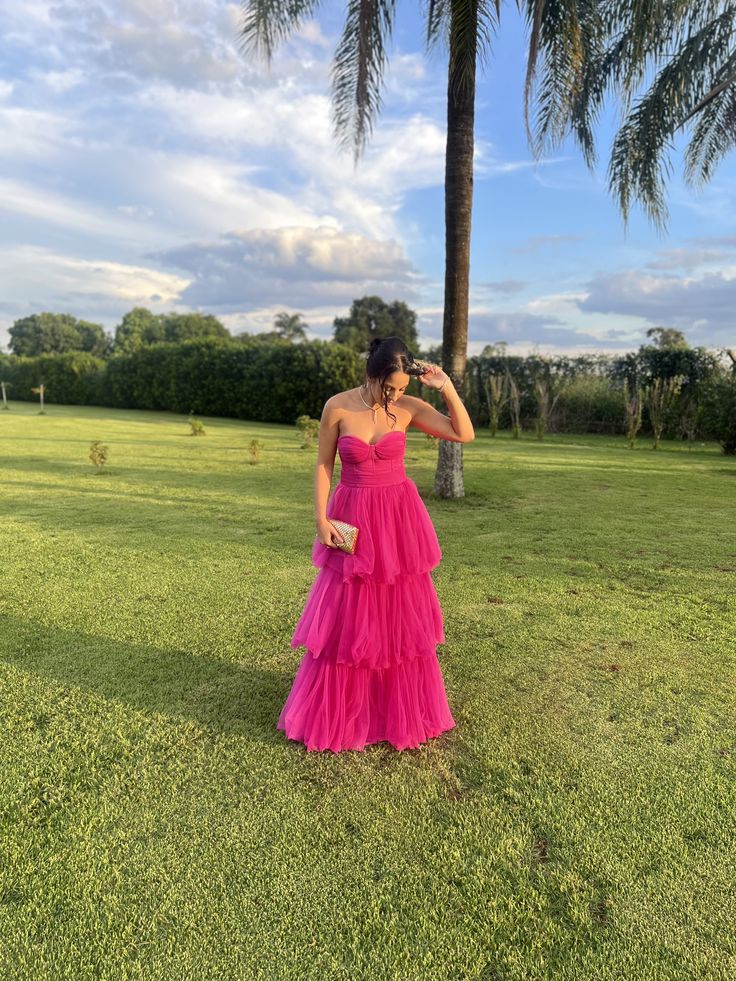 Classy A Line Sweetheart Tulle Hot Pink Sleeveless Long Prom Dresses Classy Prom Gowns AB224