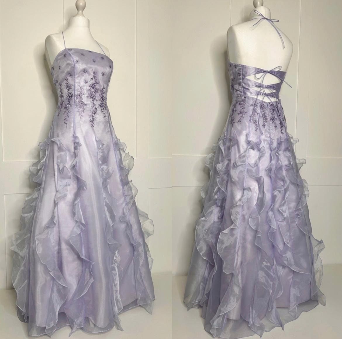 Robe de bal vintage années 2000 à fines bretelles, couleur lilas avec volants, robe de soirée longue de bal de promo N2671