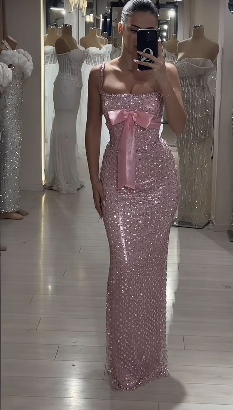 Glitzerndes Meerjungfrauen-Abendkleid mit eckigem Ausschnitt, rosa, langes Abendkleid, formelles Partykleid, Cocktailkleid, Maxikleid AB1266