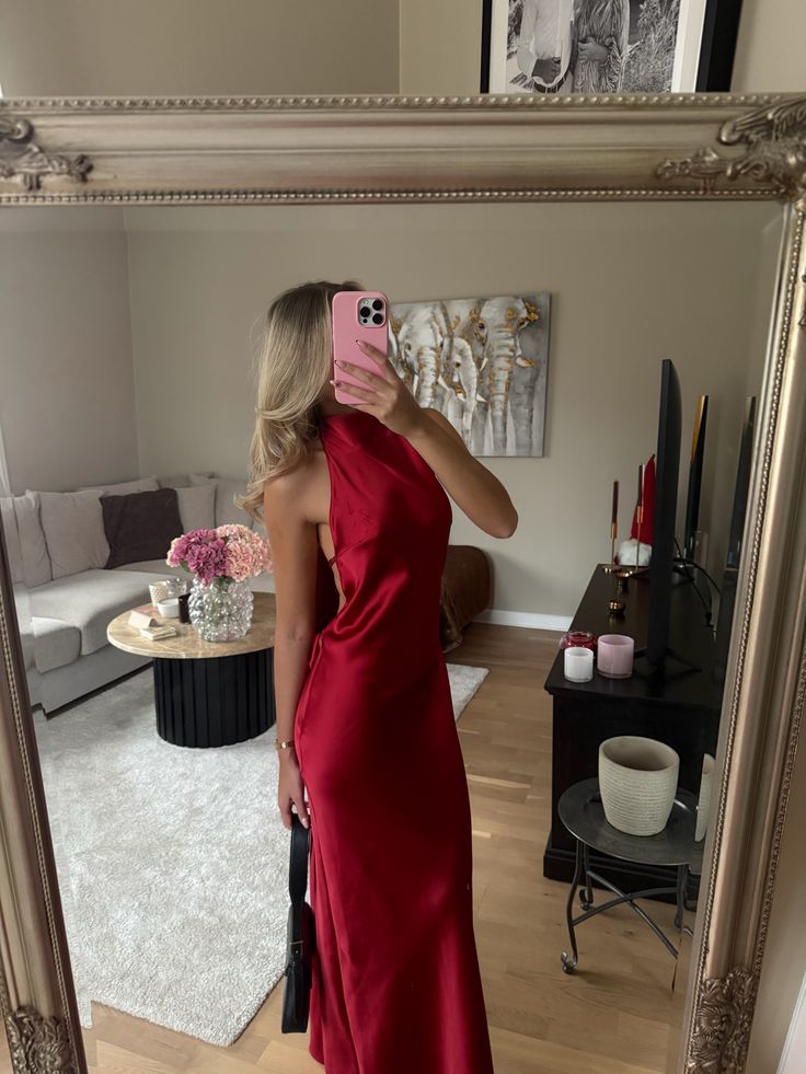 Sexy Meerjungfrau Hochhals-Burgunderrotes Satinkleid Langes Ballkleid N2691