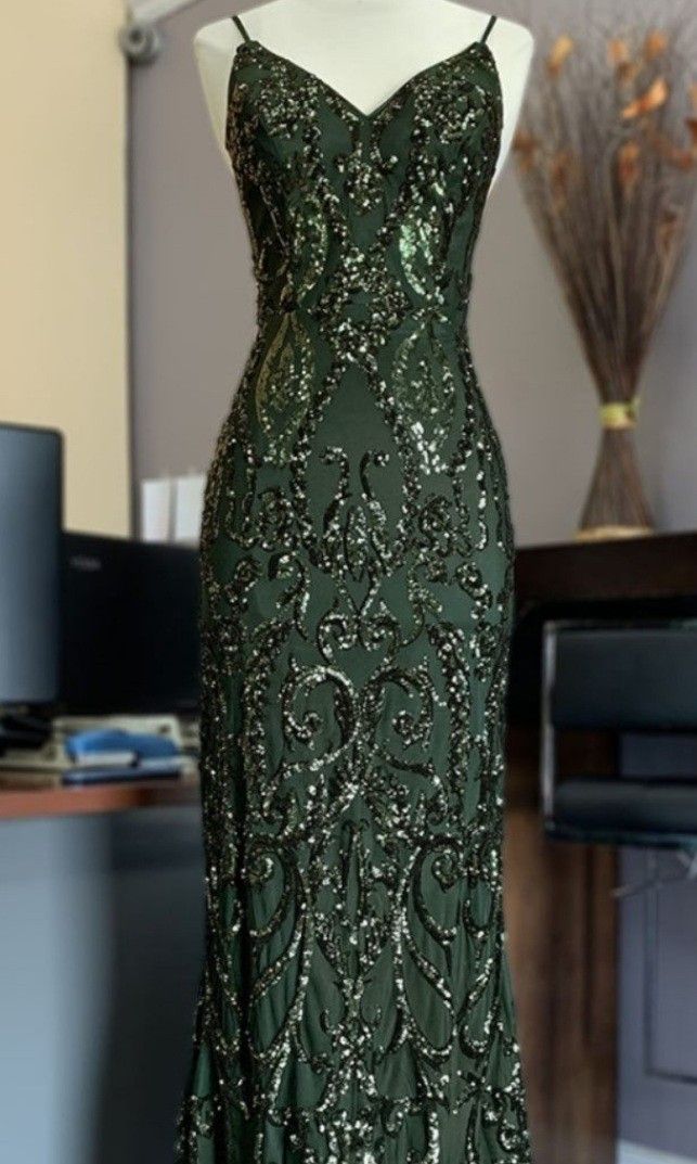 Glitter Mermaid Spaghetti Strap Dark Green Sequins Long Prom Dresses Formal Party Dress Cocktail Maxi Gowns AB1268