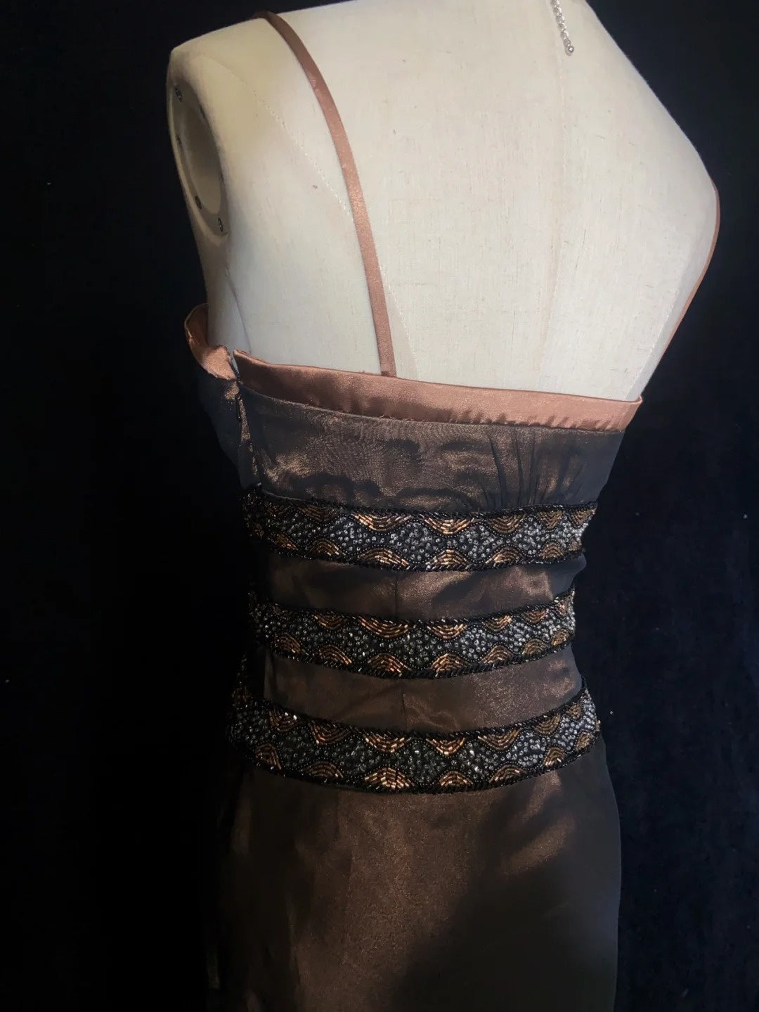 Vintage-Abschlussballkleider Spaghettiträger Meerjungfrau Braun Satin Schwarz Chiffon Lange Formelle Abendkleider N3861