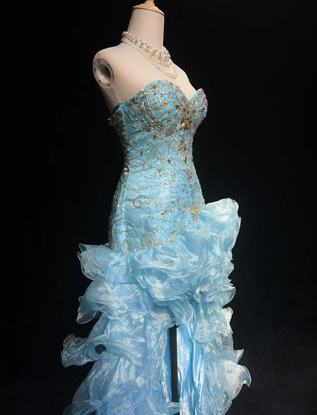 Robes de bal vintage, bustier en cœur, coupe asymétrique, bleu, sans manches, style années 80, longue robe de soirée N2862