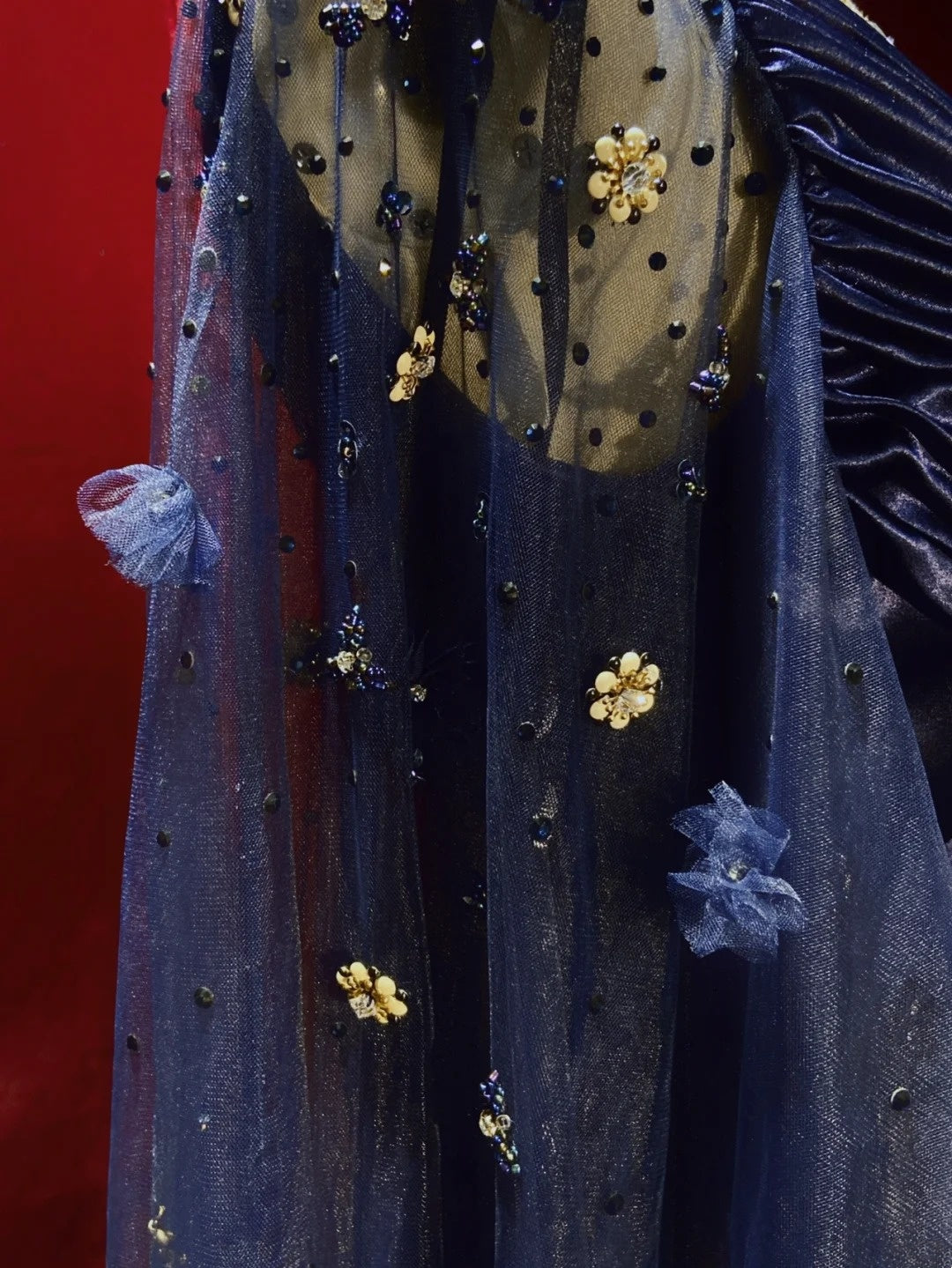 Robes de bal vintage, inspiration ligne A, empire, col en V, satin bleu marine années 90 avec manches, robes de soirée N3314