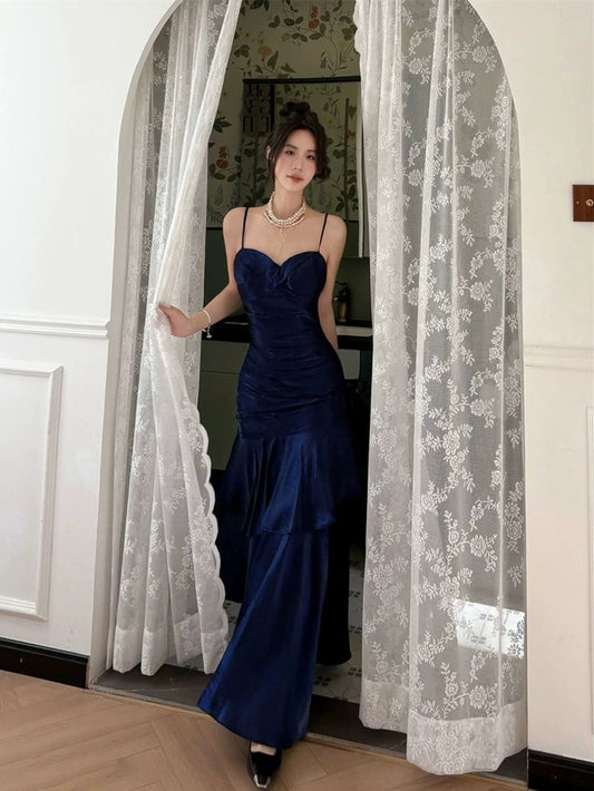 Navy Blue Sweetheart Straps Mermaid Party Dress, Navy Blue Sweetheart Prom Dress For Women AB1459