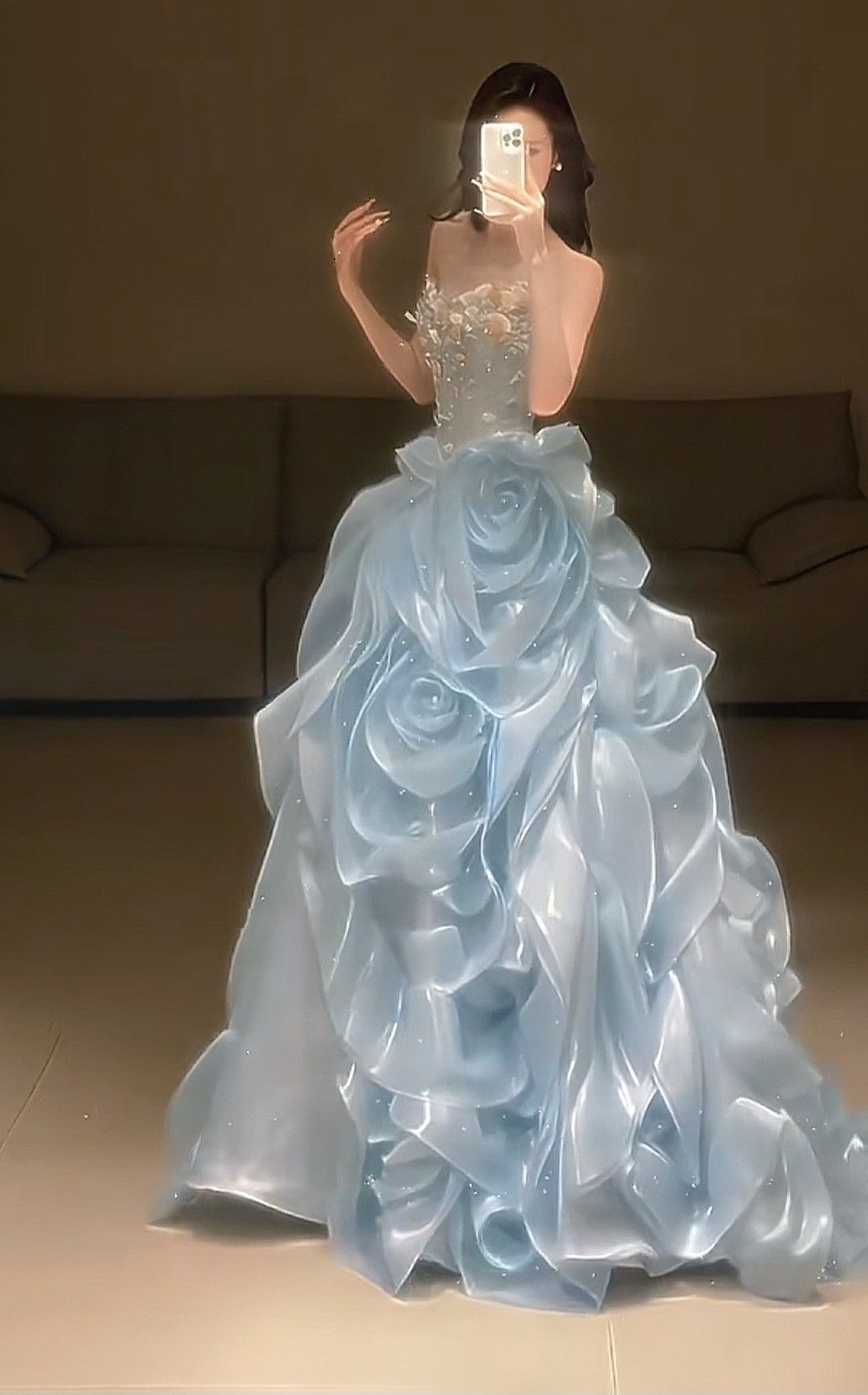 Robe de bal longue vintage bleu ciel clair pour femme AB1466