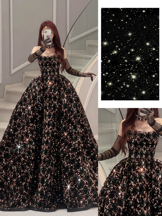 Sparkly Ball Gown Strapless Black Sequin Sleeveless Long Prom Dresses Prom Gowns Evening Dress A024