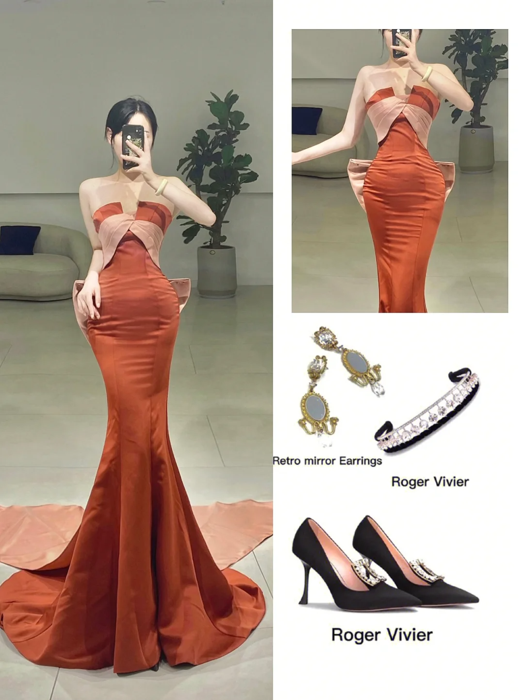 Robe de bal élégante sirène bustier en satin rouge rouille plissée, longueur au sol, inspiration robes de bal longues A077