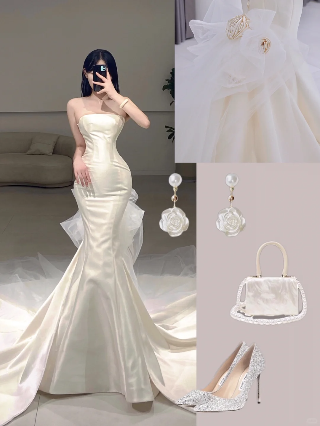 Robe de mariée sirène intemporelle, sans bretelles, col en V, sans manches, longue, en satin blanc, jolie robe de mariée formelle, A083