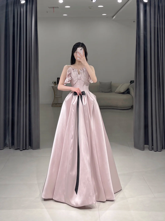 Elegant A Line Strapless Pink Satin Floor Length Prom Dress Inspiration Long Prom Dresses A108