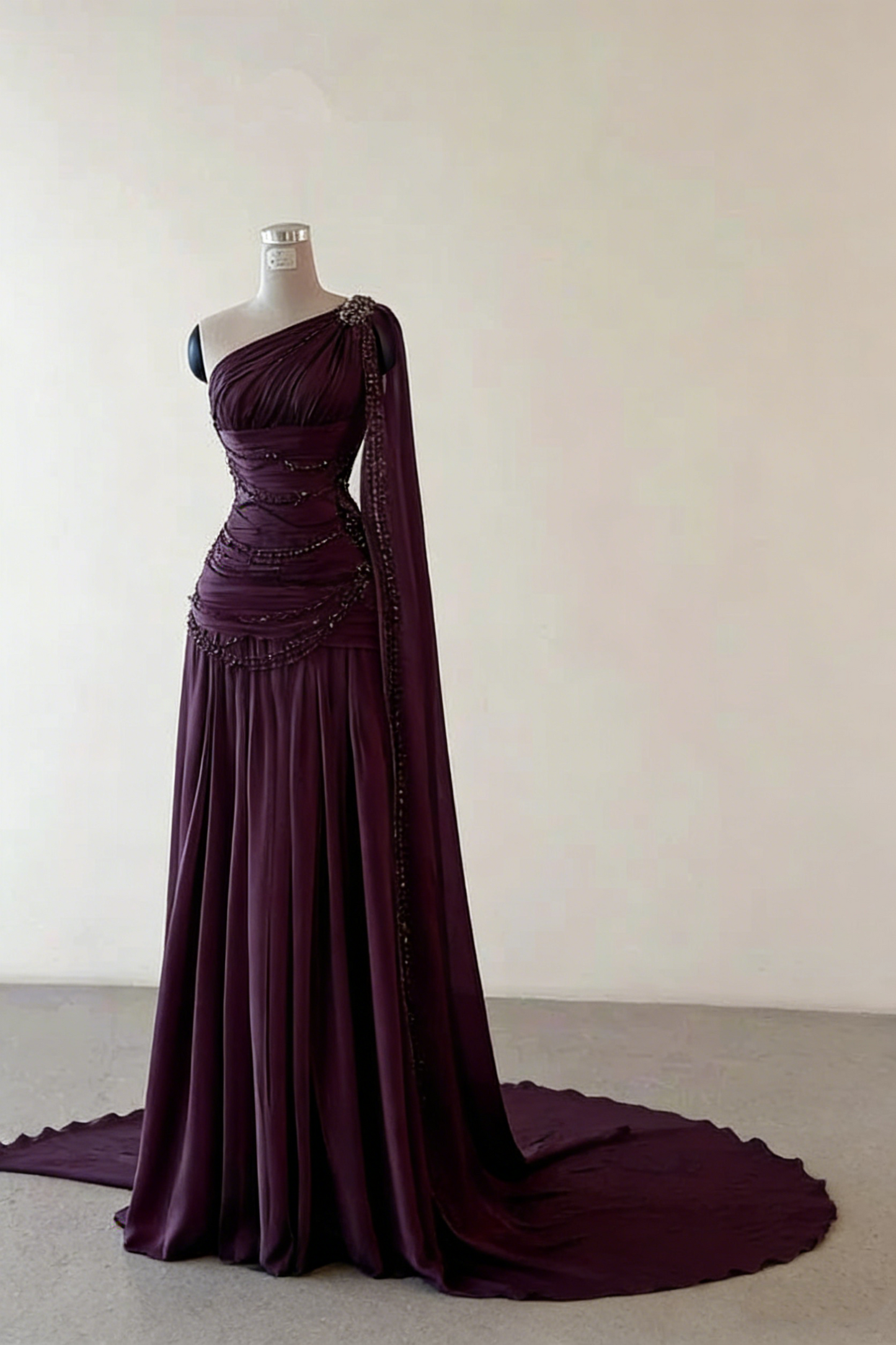 Robe de soirée longue en mousseline rose, élégante, asymétrique, fourreau, épaule dénudée, idéale pour un bal de promo ou une cérémonie (AB525)