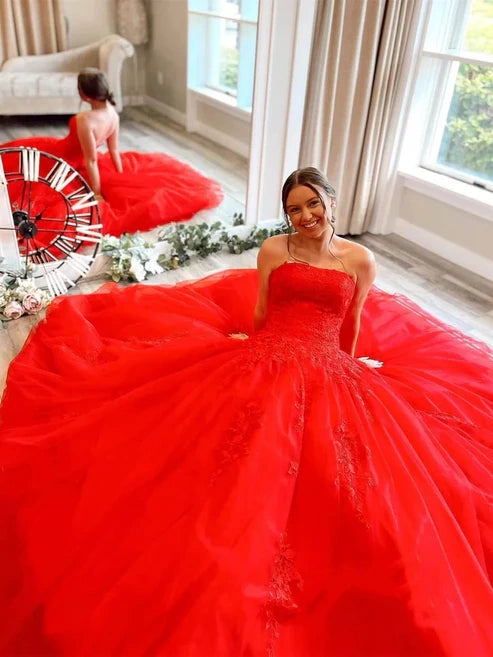 Robe de bal unique en tulle jaune à décolleté cœur avec applications de dentelle, robe de soirée longue AB596