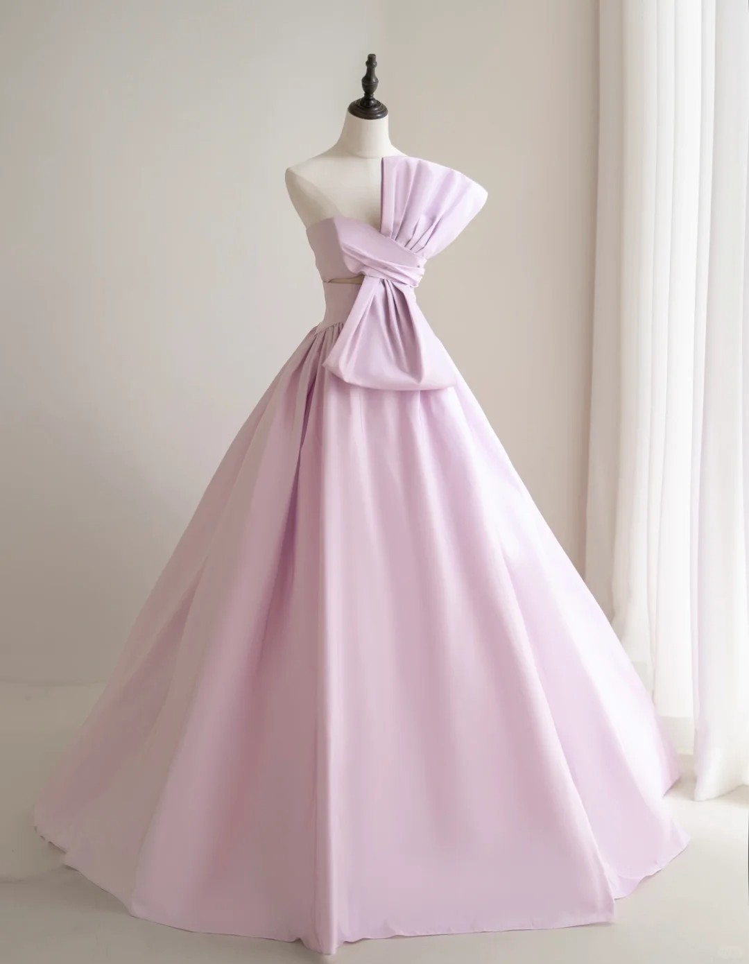 Modest Ball Gown Strapless Pink Satin Prom Dresses Long Party Dress Evening Dresses AC018