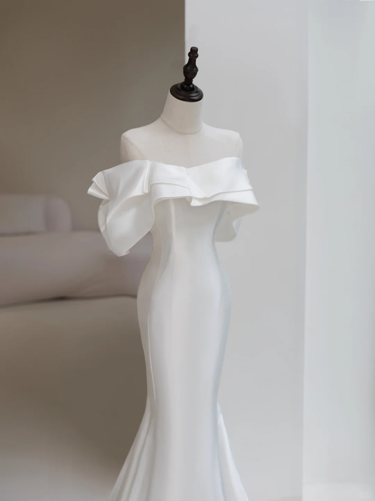 Women’s Off The Shoulder Mermaid With Sleeves Bridal Wedding Dresses Pleated Floor Length For Bride AC046