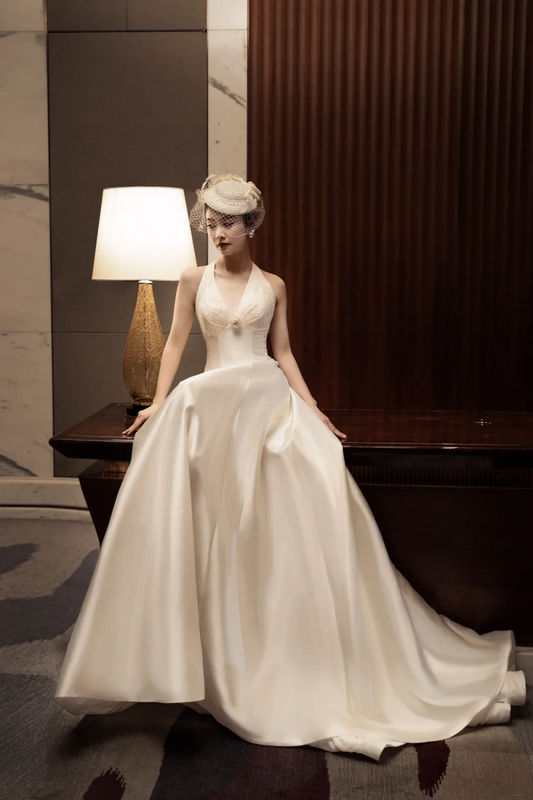 Women’s Ball Gown Halter Bridal Wedding Dresses With Lace Floor Length Brides Gown for Bride AC067