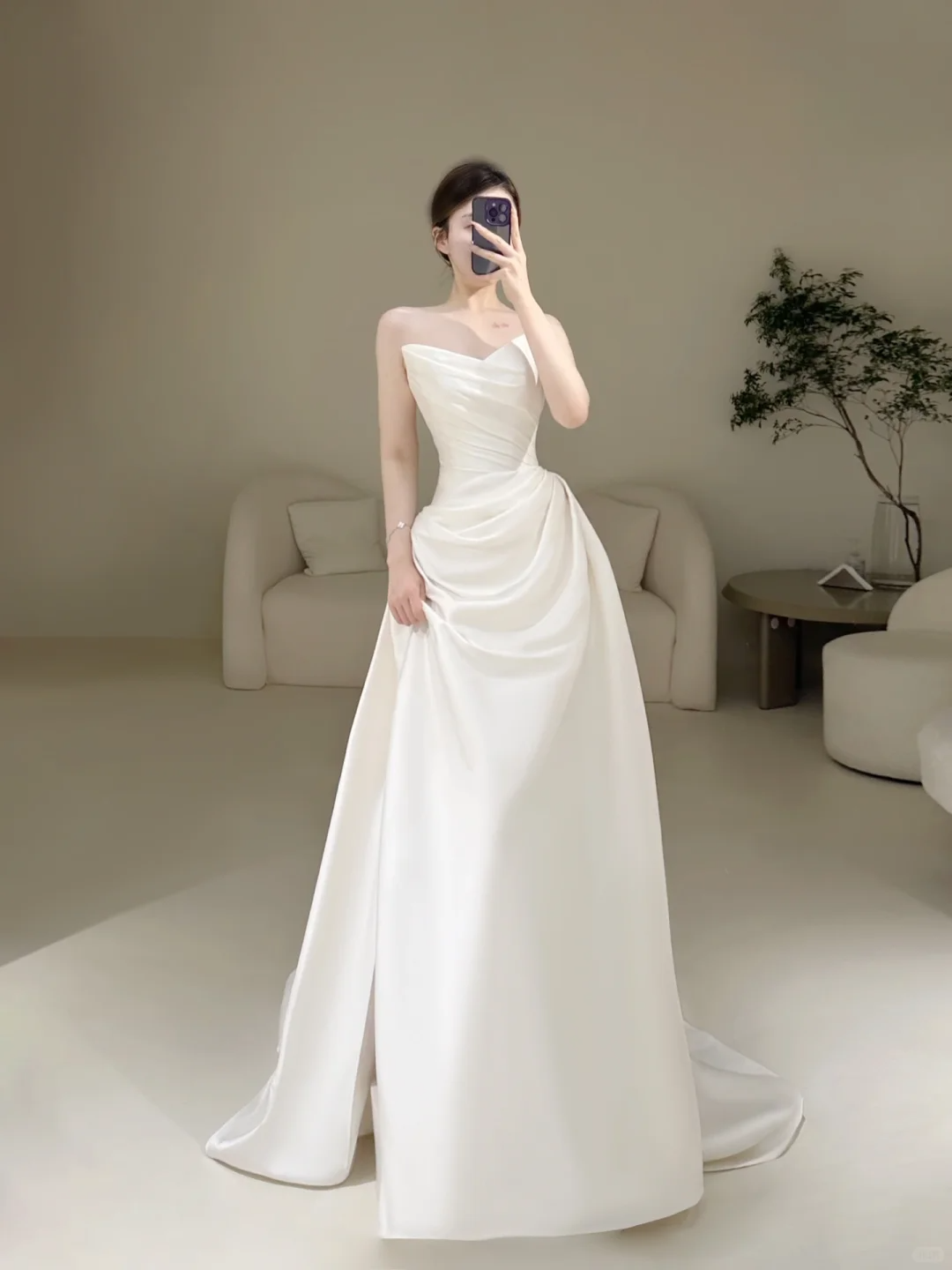 Simple Women's Mermaid Sweetheart With Pleated White Satin Floor Length Wedding Dresses AP069