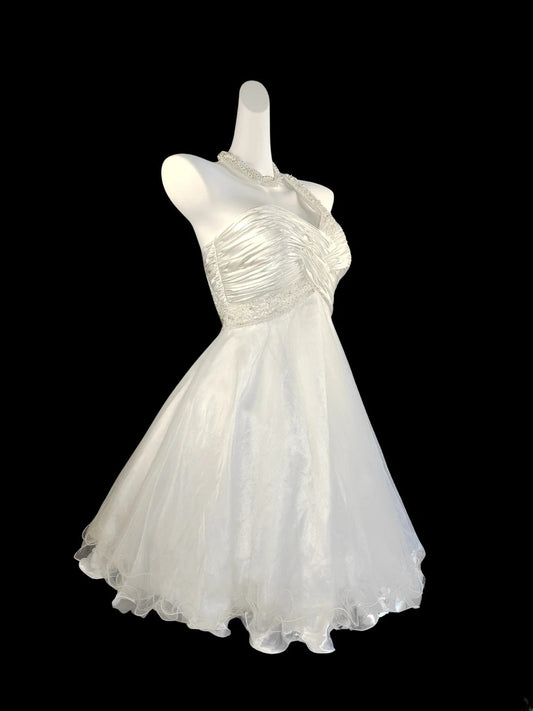 Vintage Ball Gown One Shoulder White Hoco Gowns Short 16th Birthday Dress Homecoming Dresses Cocktail Gown AB2515
