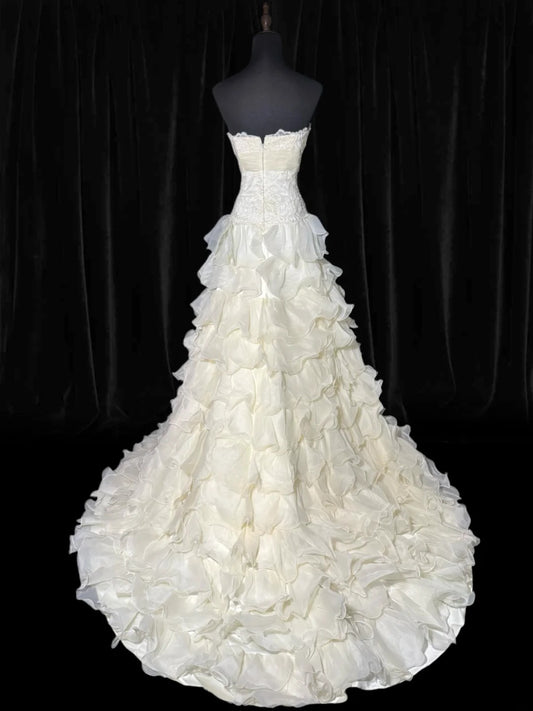 Timeless Women's Mermaid Sweetheart Sleeveless White Chiffon Tiered Pleated With Beads Lace Long Vintage 1920s Wedding Dresses AS006