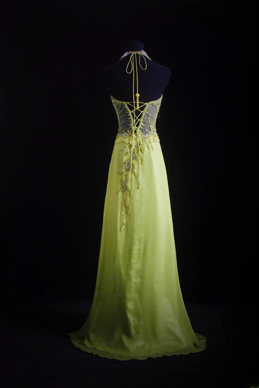 Glitzerndes A-Linien-Halterkleid aus smaragdgrünem Chiffon mit silbernen Perlen für Damen – langes, formelles Ballkleid zum 18. Geburtstag AS009