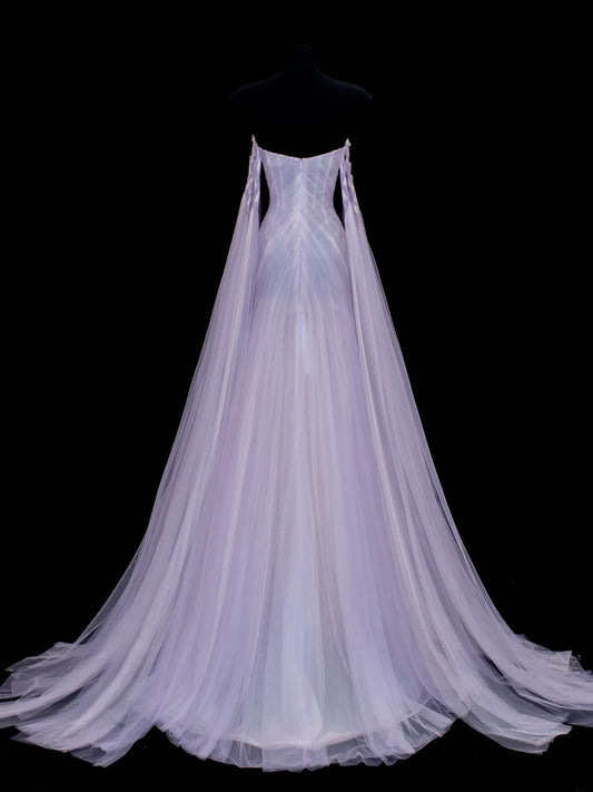 Modest Prom Dress Aesthetic Mermaid Off The Shoulder Lilac Tulle With Cape Style Impress Long Prom Dresses Party Formal Gowns SA010