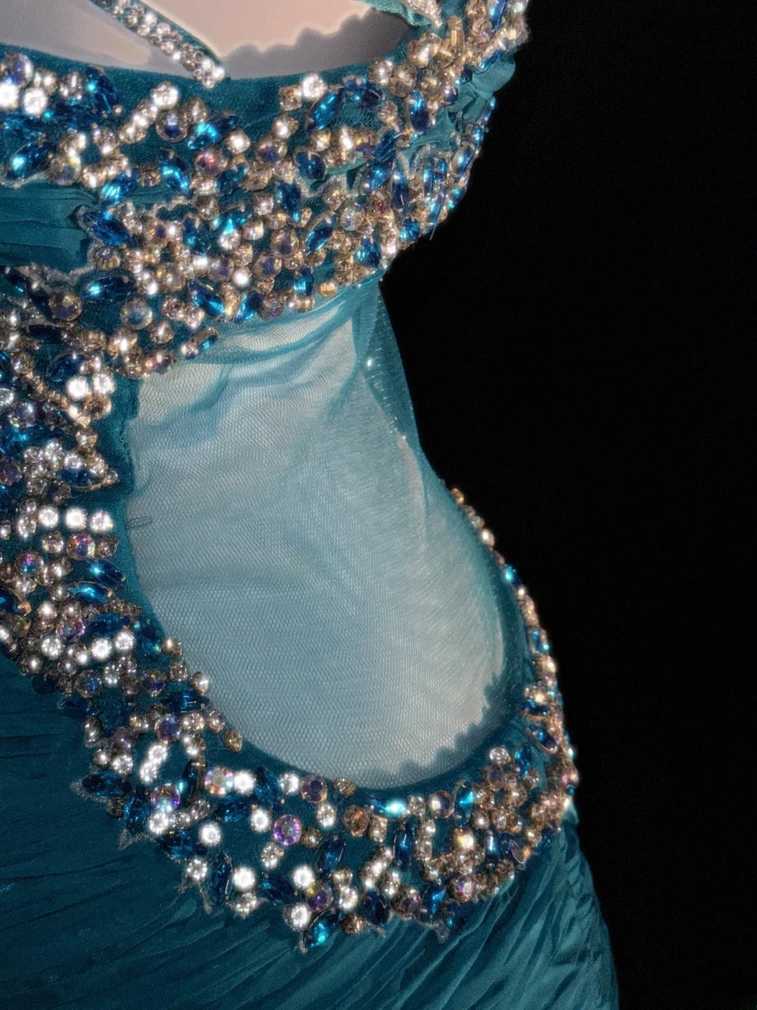 Robes de bal sirène modestes, asymétriques, bleues, avec perles, longues, pour tenues de soirée formelles RB3353
