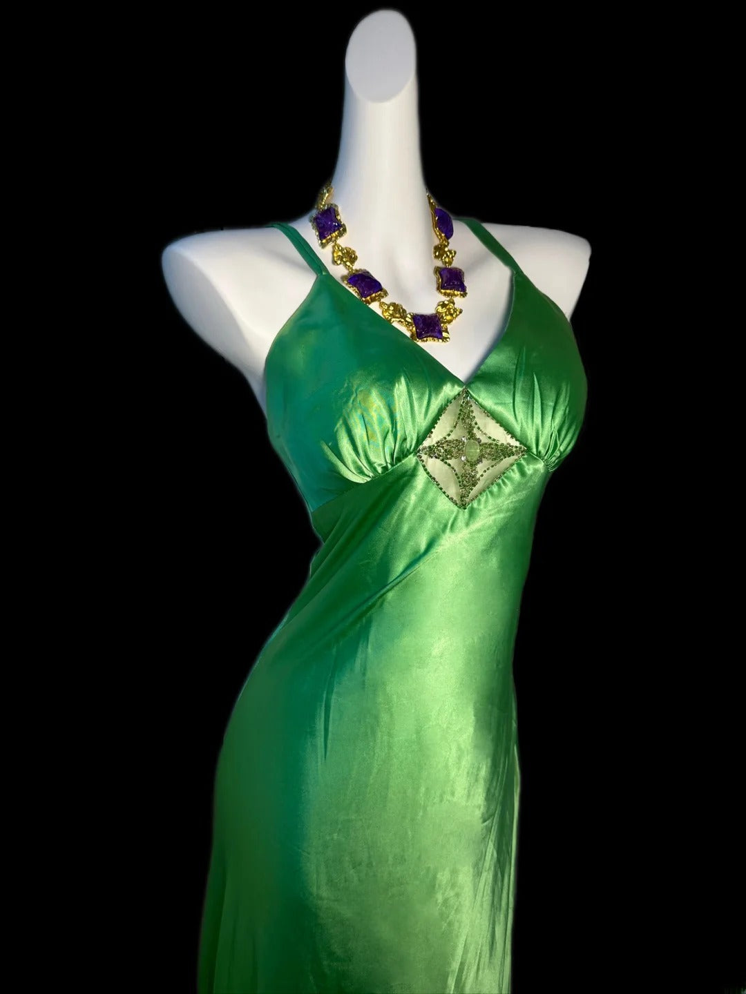 Robe de soirée fourreau vert satiné à fines bretelles, style modeste, pour lycéennes (bal de fin d'année) AS014
