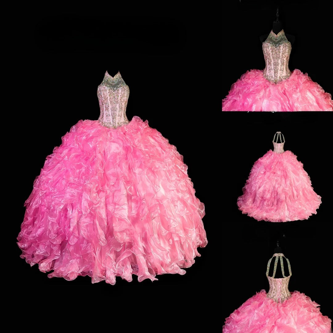 Pretty Ball Gown High Neck Quinceañera Dress Tulle Moda 2000 Long 15 Quinceanera Dresses Ideas Sweet 16 Outfits RB6366