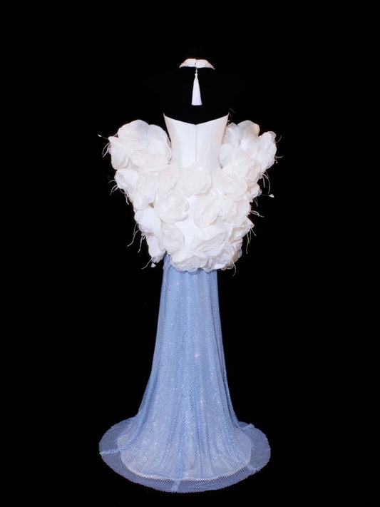 Preiswertes, paillettenbesetztes, formelles Meerjungfrauenkleid im Stil der 1950er Jahre mit Herzausschnitt, Perlen und Federn – ein beeindruckendes langes Ballkleid oder Abendkleid für festliche Anlässe (SA024).