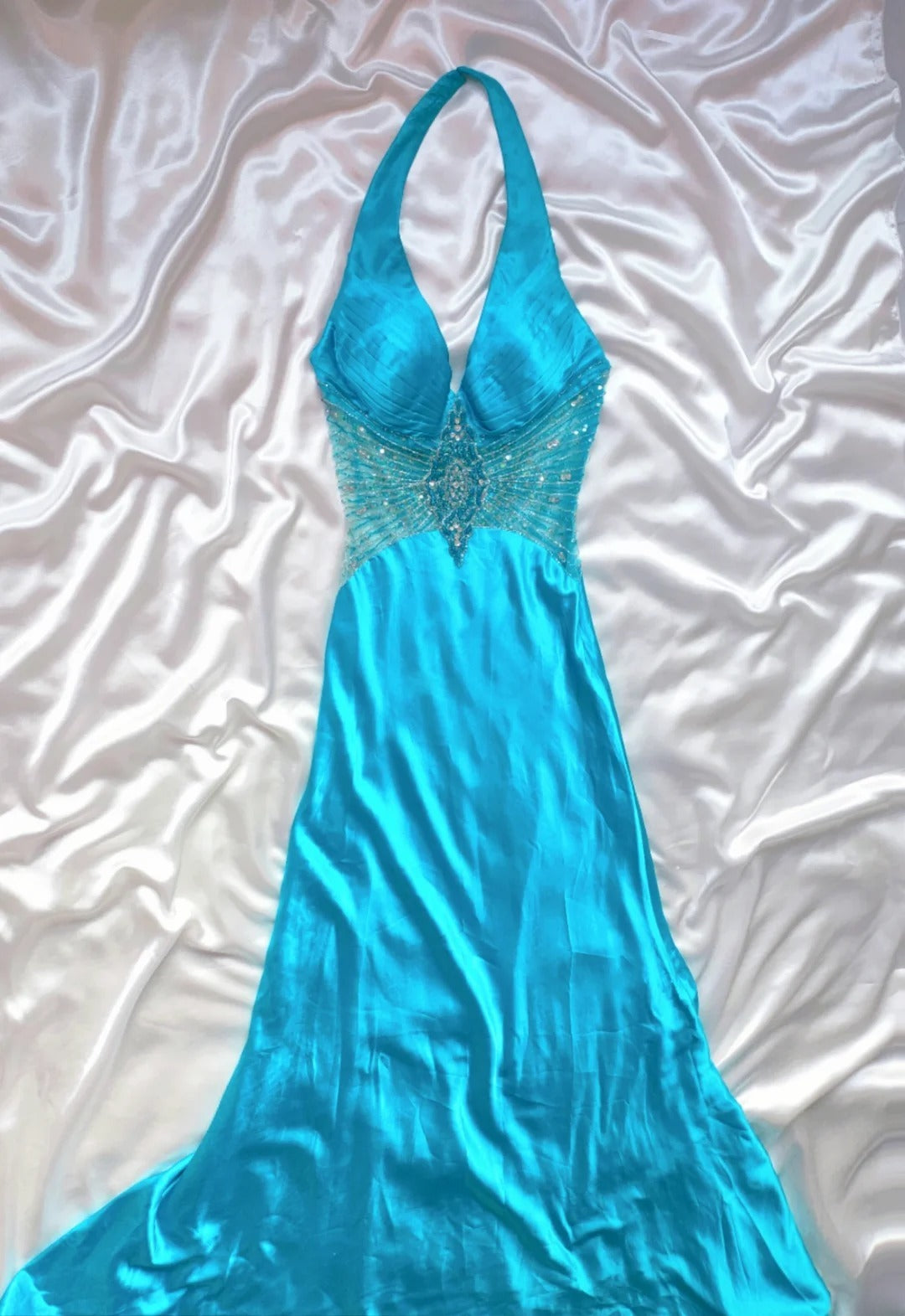 Robe de bal longue vintage sirène dos nu en satin bleu sans manches, tenue de soirée pour la remise des diplômes de fin d'études secondaires AS025