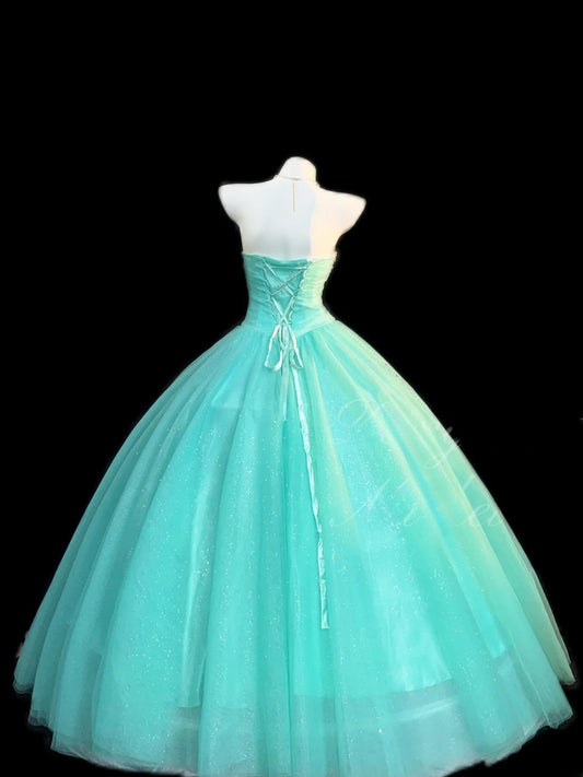 Cute Ball Gown Strapless Blue Tulle With Silver Beading Long Quinceanera Dress vestido de 15 de cenicienta RB3369