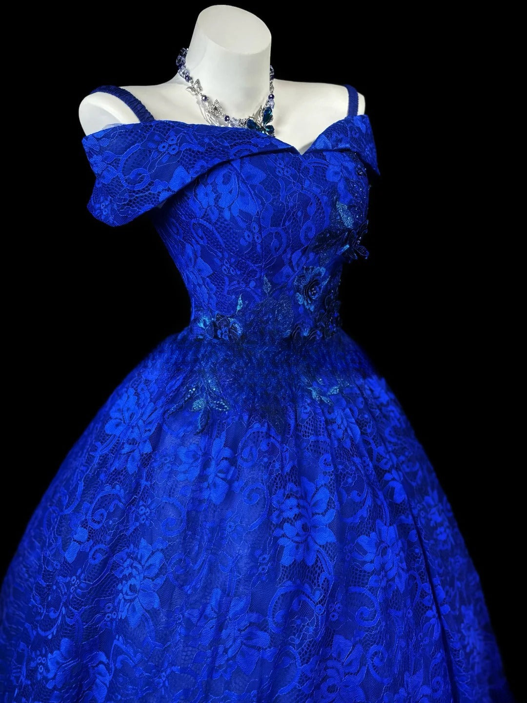 Sophisticated Prom Dresses Ball Gown Spaghetti Strap Royal Blue Lace Tulle With Beading Long Sweet 15 16 Dress Formal Outfits RB5837