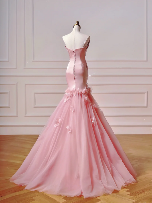 Chic Prom Dresses Aesthetic Mermaid Strapless Pink With Pleated Flowers Inspo Impress Long Party Formal Gown For Teenagers High Schools AQ031