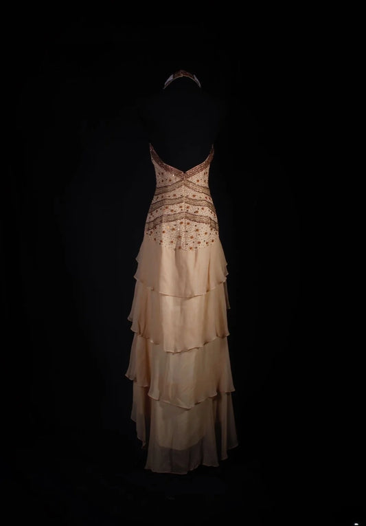 Vintage 90s Prom Dresses Women High Low Chiffon With Beaded Formal Dance Evening Party Gowns AS032