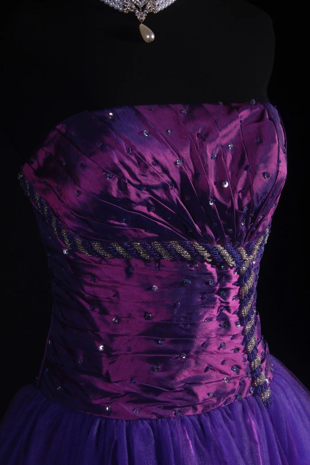 Robe de bal vintage années 90 pour femme, robe de soirée bustier en tulle violet, robe de bal longue de cérémonie AS038