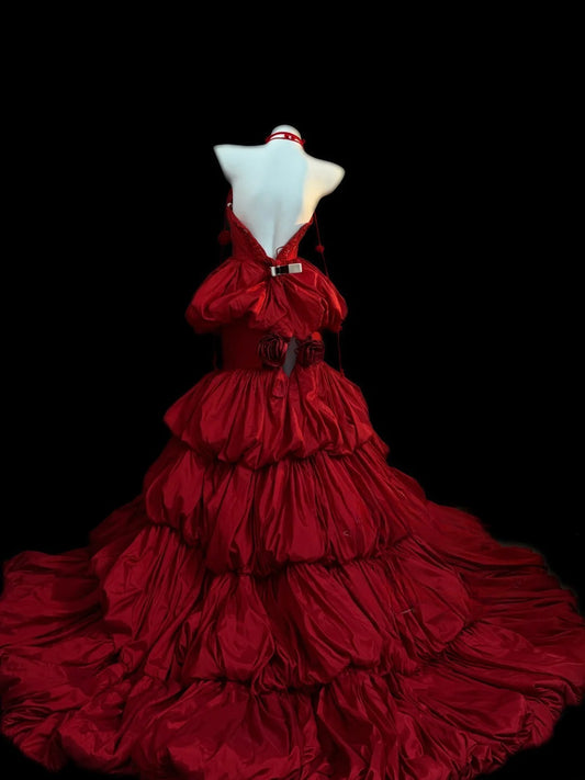 Vintage Prom Dresses Mermaid Sweetheart Burgundy With Ruffles Long Evening Formal Outfits RB3444