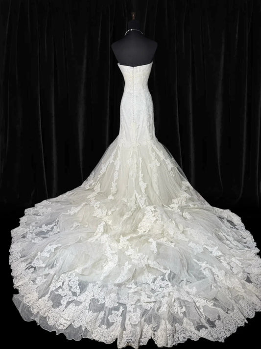 Vintage Long Wedding Gowns 70s Unique Dresses Mermaid Strapless Bohemian Style for Bride Tulle With Lace White Petite/Plus Size Bridal Gown AS040